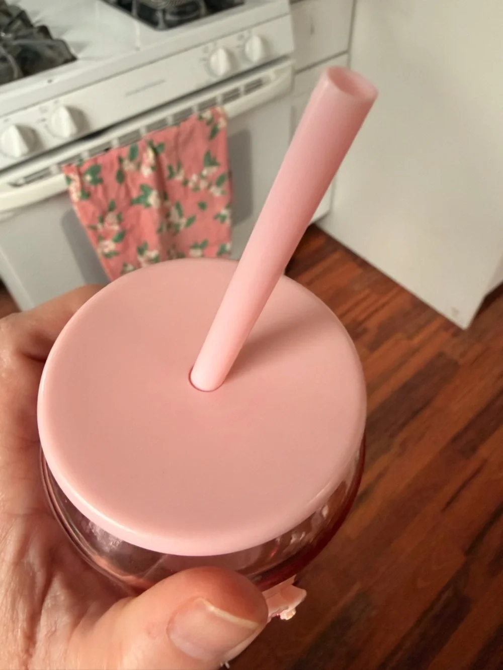 Pink Glass mason style tumbler with Lid and Straw - Picture 6 of 7